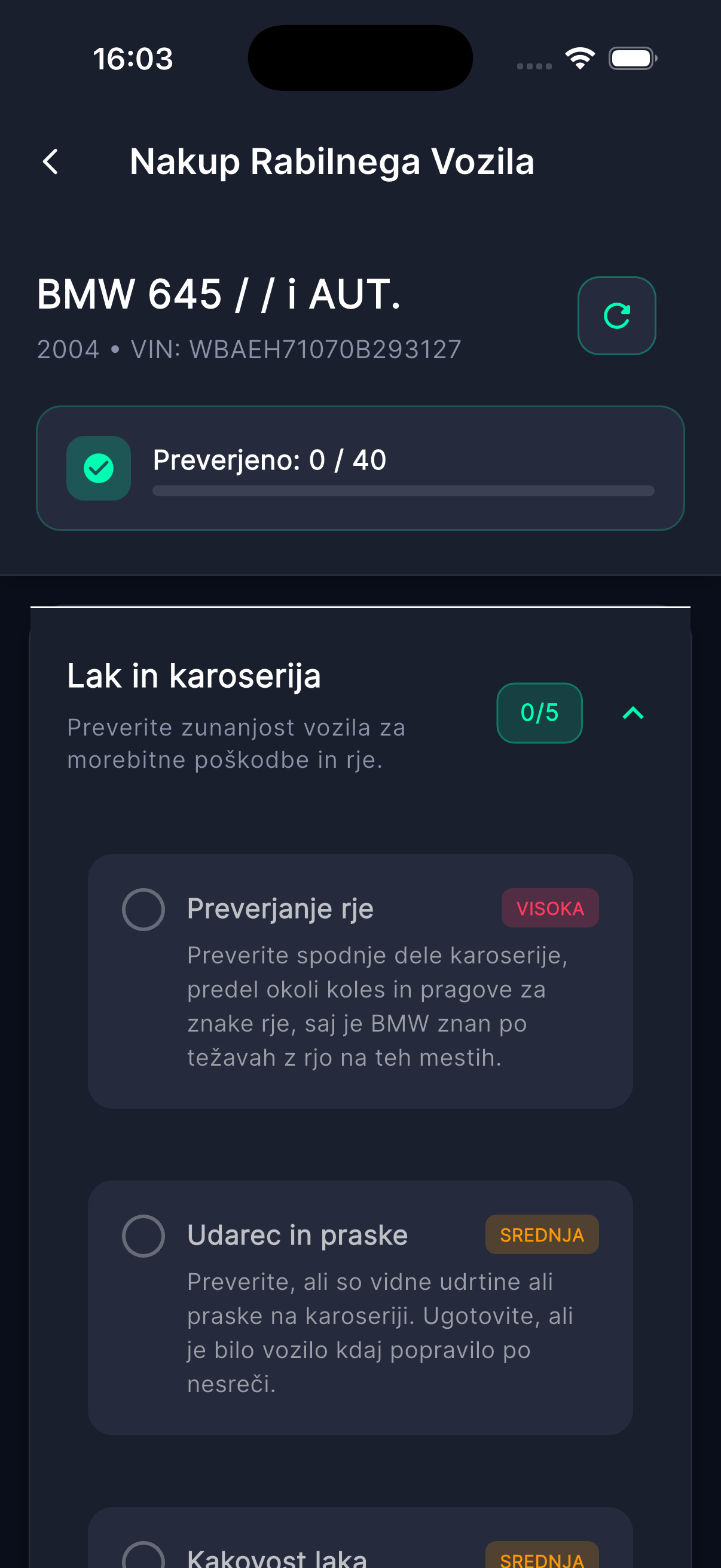 Seznam preverjanj pri nakupu vozila